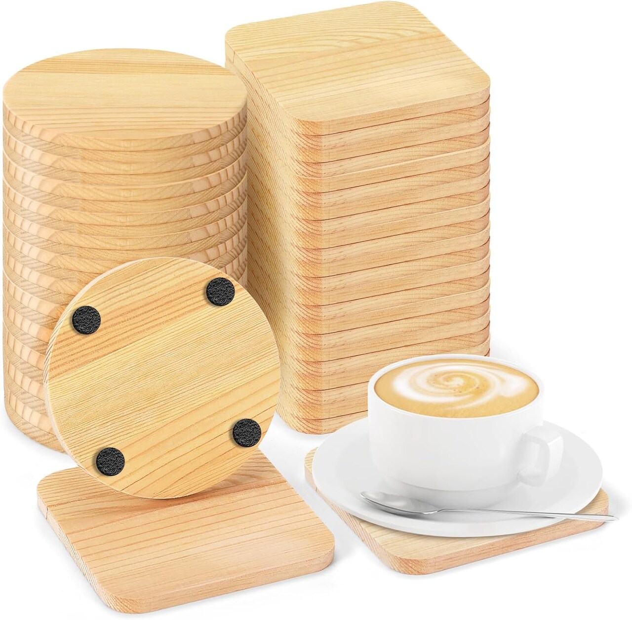 48 Pieces Unfinished Wood Coaster for Crafts, 24Square 24Round